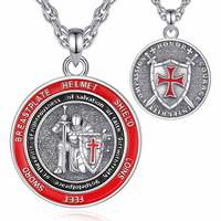 Pendentif Sceau des Templiers Changda, en laiton émaillé rouge et noir, avec amulette médaille de protection chrétienne plaquée argent, collier