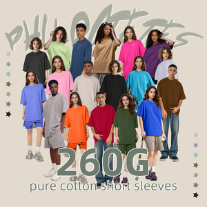 גברים מנהג נשים ירד כתפיים בסיסי 100% כותנה חולצת טריקו צבעונית 260 גרם כפולה במשקל כבד - Product Image 2