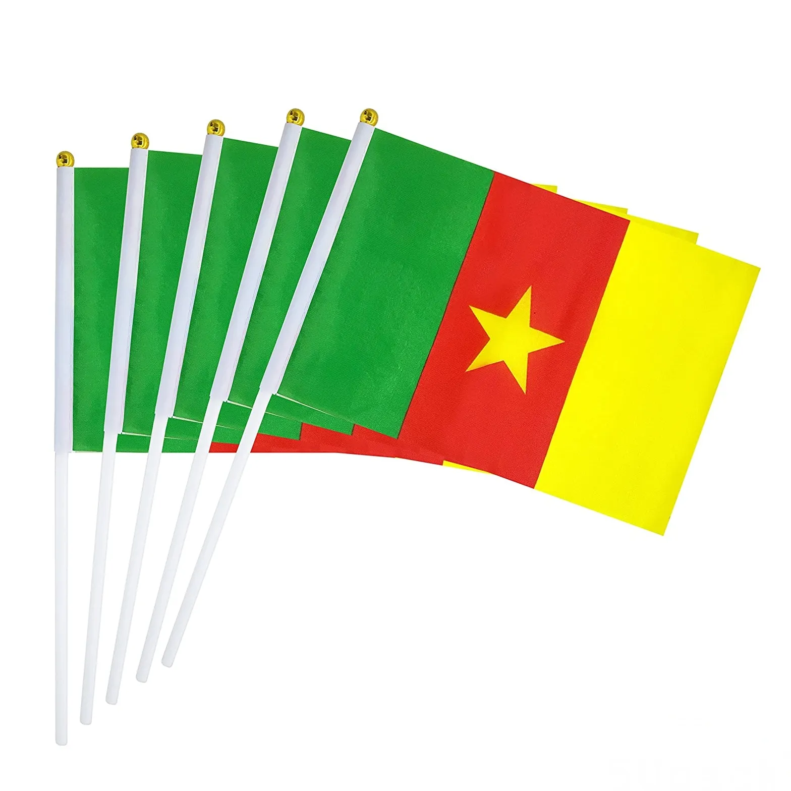 Бесплатная доставка, флаг Камеруна, 14x21 см, флаги для стола из полиэстера с полюсом, флаги для развешивания в стране, ручные флаги Камеруна