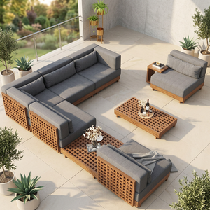 Modern <b>Outdoor</b> Teak Frame Wooden Garden <b>Sofa</b> Set with Customized Sizes Cushioned Patio Sectional Couch for Courtyard Hotel Villa - Product Image 3
