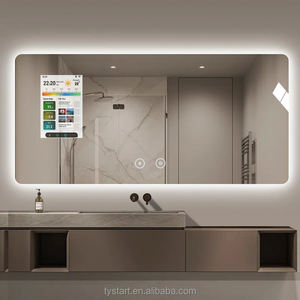 Miroir de salle de bain intelligent rectangulaire moderne éclairé avec écran tactile TV, anti-buée, Bluetooth/Wi-Fi/Android, design graphique, 220V - Product Image 1