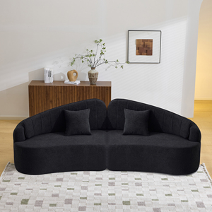 Canapé convertible incurvé 6 places, design entièrement compressé, pour une assise prolongée, dossier amovible, velours, salon - Product Image 1