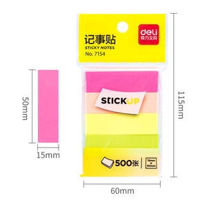 Deli Fluorescent Sticky Notes 50x15mm 5 Colors Adhesive Memo Pads Random Color Pack - Product Image 2