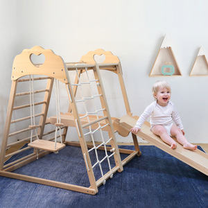 Estructura de juego de madera de haya para interiores con columpio y tobogán para niños de 4 a 6 años, unisex. - Product Image 1
