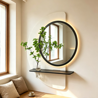 Seni Dinding Modern Mewah 3D Buatan Tangan dengan Cermin, Vas Kaca, dan Lampu LED Cocok untuk Dekorasi Rumah