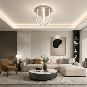 Plafonnier LED 22W en acier inoxydable avec cristaux, 3 couleurs changeantes, lampe de plafond incurvée pour salon et chambre à coucher - Product Image 2