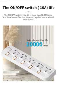 Enchufe de Mesa con 5 Tomas de Corriente, 10A, Interruptores de Sobrecarga, Obturador de Seguridad, Material Ignífugo para Uso en el Hogar y la Oficina, Venta al por Mayor de Fábrica - Product Image 5