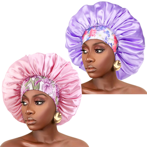 QINGYAN Bonnet <span class=keywords><strong>Femme</strong></span> Africaine en Satin à Imprimé Personnalisé, Vente en Gros, avec Ruban Extra Large et Bande Fleurie Confortable pour Tresses et Boucles - Product Image 1