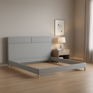 Base de Cama King Size California en Tela Gris Claro, Tapizada, Diseño Moderno y Minimalista - Product Image 2