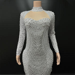 Novance Y4977 abiti all'ingrosso abiti formali abiti da sera <span class=keywords><strong>lunghi</strong></span> perle bianche abito <span class=keywords><strong>per</strong></span> festa di nozze Costume <span class=keywords><strong>per</strong></span> cantante - Product Image 4