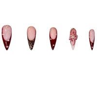 24 faux ongles à presser en amande, faits main, de luxe, avec strass 3D, motif floral, paillettes, à coller, pour femmes, haute qualité