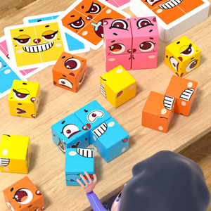 بطاقات كرتون مطابقة لتغيير الوجه كتل سحرية تكديس مكعب ألعاب خشبية - Product Image 6