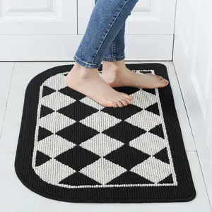 YIWU QIYE Door mat black and white checkered semi-circular entrance foot mat entrance carpet entrance door household use