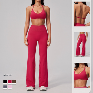Conjunto Deportivo JY con Logotipo Personalizado para Mujer, Sujetador Deportivo sin Costuras con Espalda Descubierta, Pantalones Anchos <span class=keywords><strong>de</strong></span> Secado Rápido con Efecto Levanta Glúteos, para Yoga y Fitness al Aire Libre - Product Image 1