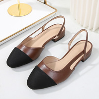 Sandales Slingback Femme Grande Taille Color Block Respirantes Légères Classiques à Bout Carré et Talon Plat Style Européen-Américain