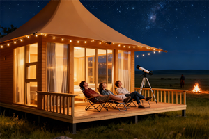 Tente de glamping de luxe semi-permanente personnalisée, double, quatre saisons, 2 chambres, salon, toile PVC, imperméable, ignifuge, anti-UV, structure en acier - Product Image 6