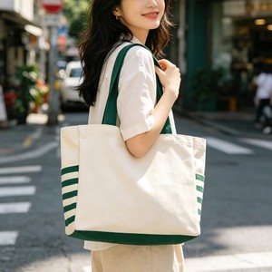 Bolsa de Mano de Lona de Algodón, con Estampado de Rayas Personalizado, Reutilizable, de Gran Capacidad, para la Playa o Compras, de Alta Calidad - Product Image 5