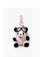 Porte-clés en peluche Panda Pilote Esthétique, Panda Kawaii avec lunettes et pull bleu, Breloque de sac Lapin Rose pour Filles
