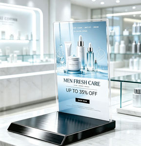 Espositore da Tavolo in Acrilico con Base in Acciaio Inox, Porta-Insegna per Negozi di Cosmetici - Product Image 2