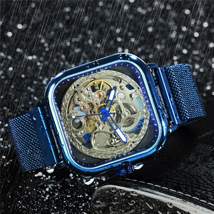 Winner 075 Đồng Hồ Nam Màu Xanh Chính Thức Thương Hiệu Hàng Đầu Đồng Hồ Cơ Tự Động Cao Cấp Đàn Ông Chạm Khắc Nam Châm Dây Đeo Lưới Skeleton - Product Image 3