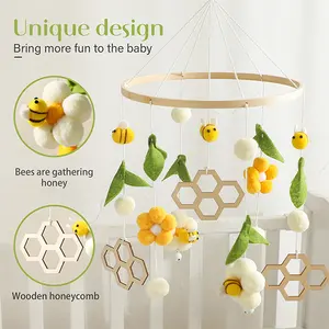 جرس سرير على شكل زهرة النحل كرسي متنقل ألعاب سرير لحديثي الولادة خشخيشة معلقة جرس مهدئ للخلية