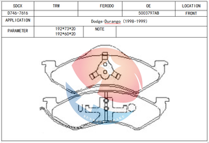Plaquette SDCX D746-7616 / 05003797AB / 05014095AA / 5003797AB / 5014095AA pour CAMION Dakota / Durango - Product Image 2