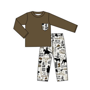 प्रीऑर्डर कस्टम पश्चिमी बच्चे बच्चे टॉडलर की जेब ठोस रंग टी शर्ट शीर्ष जॉगर पैंट आउटफिट - Product Image 4