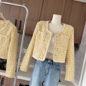 Primavera e autunno nuovo piccolo <span class=keywords><strong>cappotto</strong></span> profumato <span class=keywords><strong>giallo</strong></span> per il senso avanzato delle donne squisito Mini Top corto in stile francese - Product Image 6