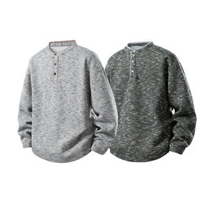 Haut en tricot Henley pour homme en mélange de polyester et de coton ---- Chemise classique unie à boutons, style rétro décontracté pour le trajet quotidien et la vie de tous les jours - Product Image 1