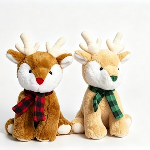 Customized Christmas deer plush set, Plaid scarf reindeer toy, <b>Holiday</b> reindeer pair - Product Image 2