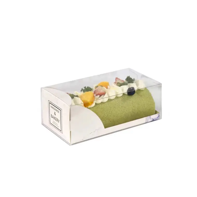 कस्टम मेड डिस्पोजेबल स्पष्ट प्लास्टिक संगमरमर स्विस रोल केक बॉक्स