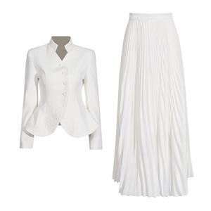 <span class=keywords><strong>Traje</strong></span> Midi Elegante Estilo Francés para Mujer 2025 Nuevo Diseño de Bordado Tridimensional Chaqueta <span class=keywords><strong>Falda</strong></span> Plisada de Cintura Alta - Product Image 5