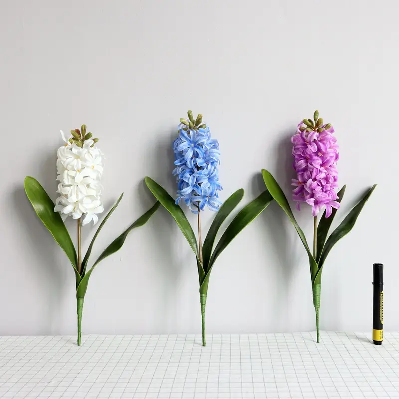 Groothandel Kunstmatige Hyacint 3d Real Touch Latex Paarse Bloemen Bloemenaccessoires Voor Bruiloft Home Hotel Feestdecoratie