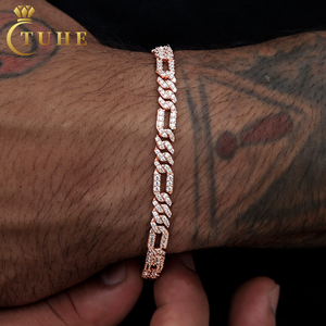 <span class=keywords><strong>Bracciale</strong></span> a catena Figaro Cuban Link da <span class=keywords><strong>uomo</strong></span> in argento sterling 925 placcato <span class=keywords><strong>oro</strong></span> con diamanti Moissanite VVS da 6 mm, stile Hip Hop, effetto ghiacciato - Product Image 1