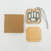 Kit Adaptor Multi USB Kustom Kotak Penyimpanan Bambu Pengisian Cepat Portabel Modern Kit Kabel Saku Cetak Laser Konverter Tipe USB