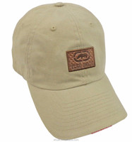 Casquette classique à 6 panneaux, couleur kaki uni, sergé brossé, logo personnalisé en patch PU, couleur naturelle