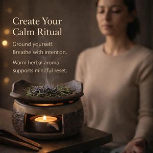 Brûleur d'encens en céramique et métal Zen, diffuseur d'huiles essentielles, chauffe-cire pour bougies chauffe-plat, aromathérapie pour la maison et la méditation avant le sommeil - Product Image 5