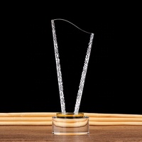 Cadeau d'affaires personnalisable Trophée de récompense en verre cristal solide acrylique avec base en marbre Trophée imprimé UV