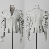 Blazer chic à revers crantés et manches longues bouffantes froncées pour femme, veste ajustée à ourlet peplum pour tenue de ville quotidienne, vente en gros