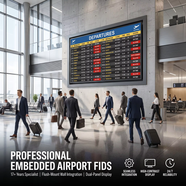 Airport-Grade Subway Embedded FIDS Terminal Recessed Wall-Mount LCD System CMS Terminal Flight Information Customizable Size