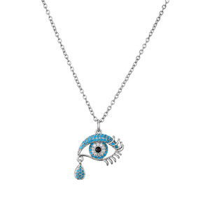 Collana Creativa e Alla Moda con Occhio Turco Placcata in Oro 18K, Pendente in Rame con Micro-incastonatura di Zirconi, Catena per Clavicola - Product Image 2