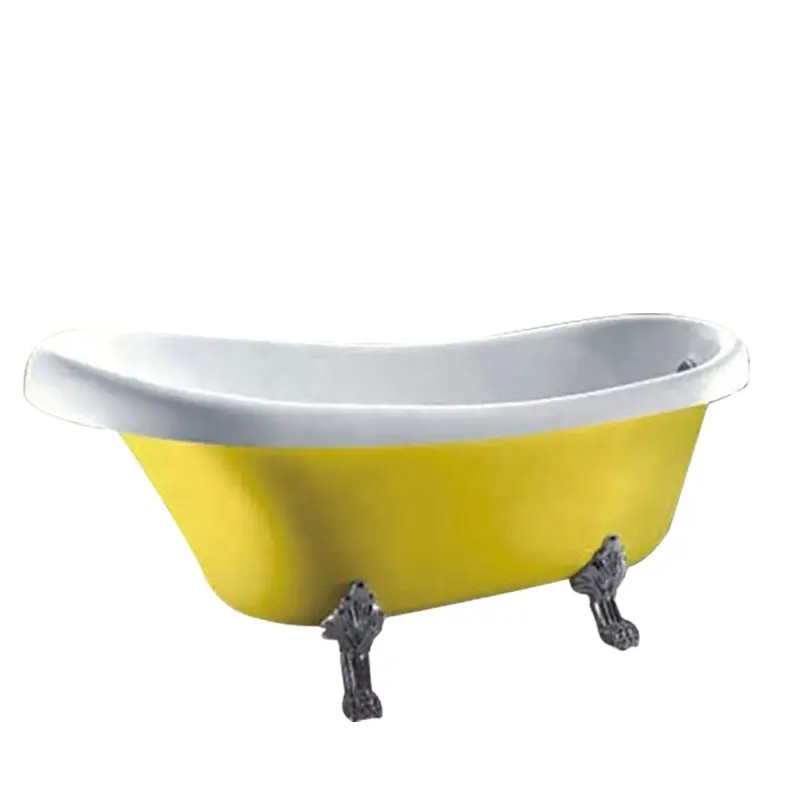 黄色の浴槽、アメリカンスタイルのモダンな小さな浴槽自立型アクリル浴槽足付き
