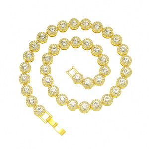 Collar Circular con Incrustaciones de Diamantes de Imitación, Estilo Hiphop Clásico, Chapado en Oro, Cadena de Aleación para Hombre, Joyería de Moda - Product Image 1