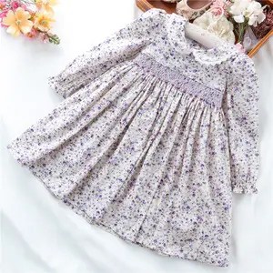 C071683 2-7 Years Fall Autumn Wholesale Floral Baby Girls' Dresses Smocked Hand Made Kids Clothes Children Boutiques