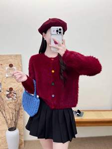 Cardigã Feminino de Mohair Felpudo com Gola Redonda e Botões, Manga Longa, Estilo Coreano, Coleção Outono Inverno 2026 - Sucesso de Vendas - Product Image 3