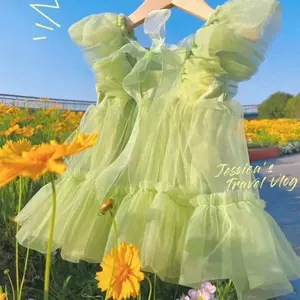 लड़कियों 2024 कपड़े के कपड़े गर्मियों के जाल फूल की राजकुमारी पोशाक सुंदर लड़की के लिए