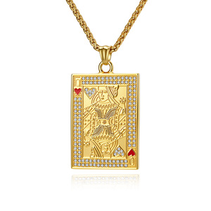 King&Queen yunnique hip-hop style full diamond playing card heart K pendant <b>titanium</b> steel pendant plated with 18K - Product Image 5