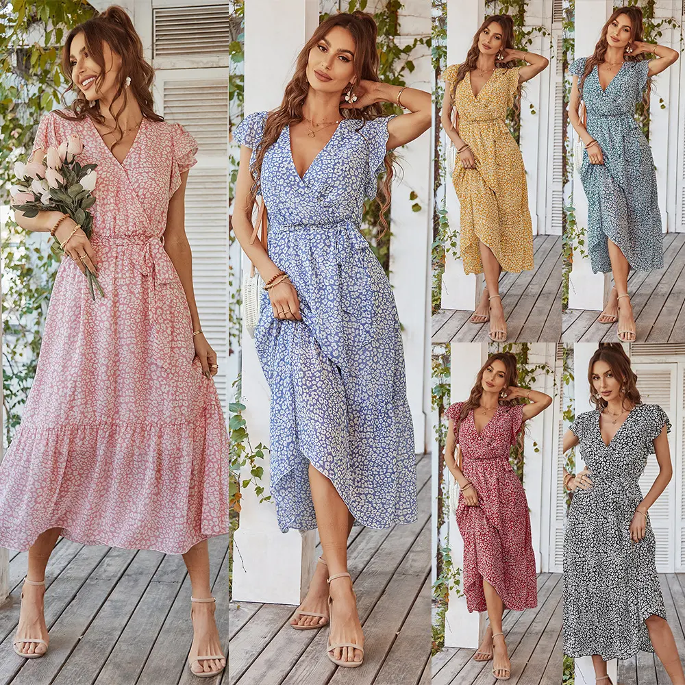 Vestido largo holgado con estampado floral para mujer, vestido largo informal para primavera y verano