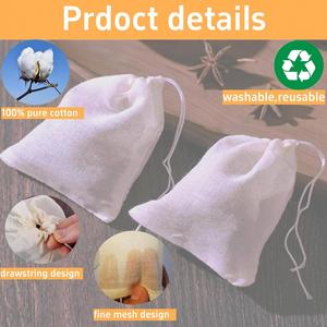 ถุงผ้ามัสลินแบบมีเชือกผูก ขนาด 10x15 ซม. สำหรับกรองชา ใบชา ชาเย็น กาแฟ  เป็นมิตรต่อสิ่งแวดล้อม ซักได้ - Product Image 4