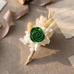 Bouquet de fleurs artificielles en forme de fleur verte, herbe de la pampa, rose en velours, pour la Saint-Valentin, mariage, décoration de fête - Product Image 2